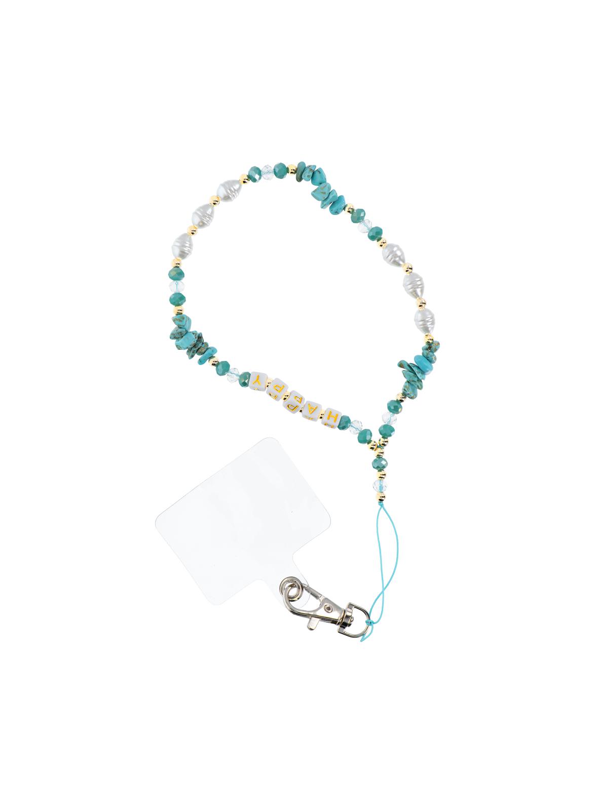 Smycz do telefonu, Zawieszka do telefonu - HAPPY / długość sznura 44cm (22cm w pętli) / na rękę - niebieski