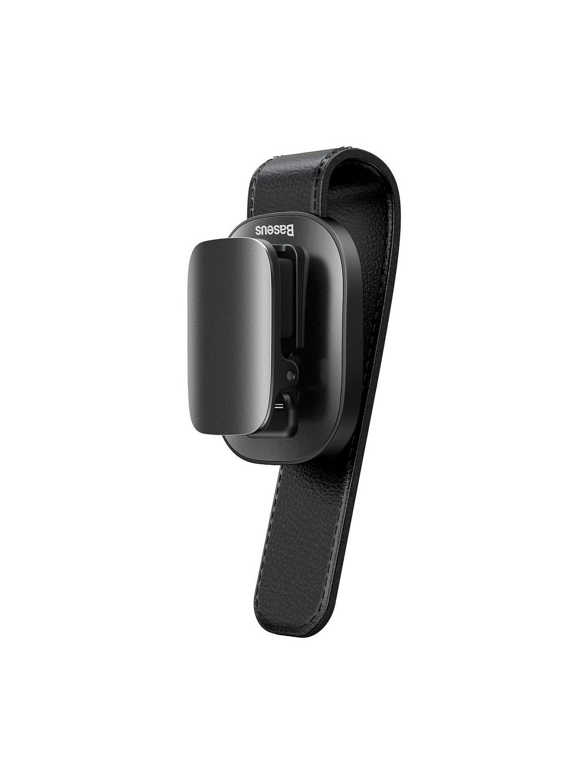 BASEUS uchwyt samochodowy na okulary klips skórzany Platinium Vehicle czarny ACYJN-B01