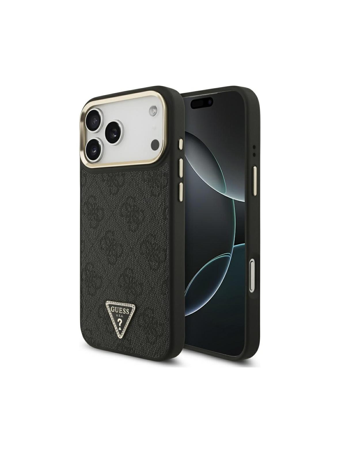 GUESS futerał do IPHONE 17 Pro Max kompatybilny z MagSafe GUHMP17XP4GTDGMK (4G PU W/ Triangle Logo) złoto czarny