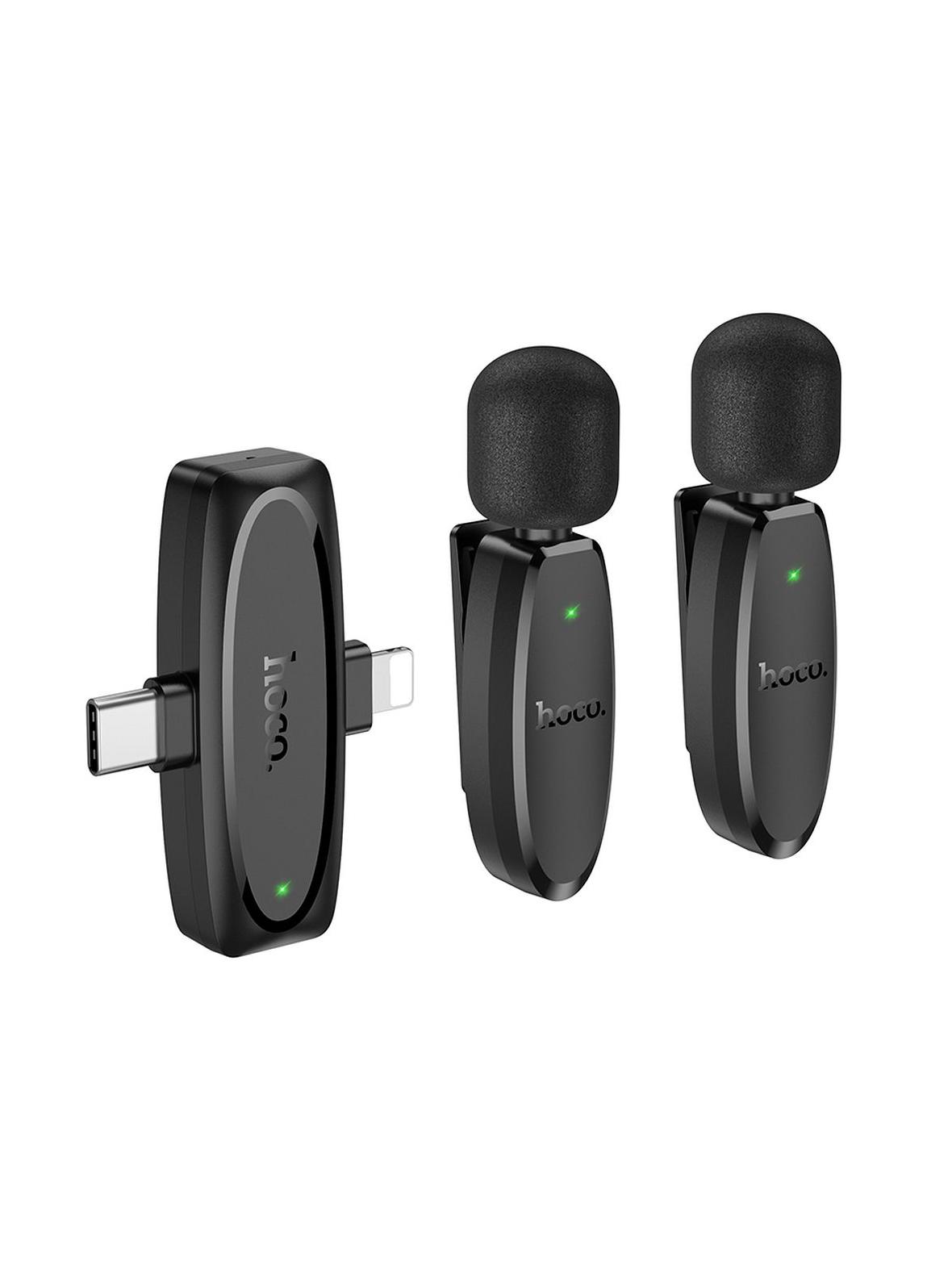 Mikrofon krawatowy bezprzewodowy Lightning / USB C Hoco 2 szt L15 czarny