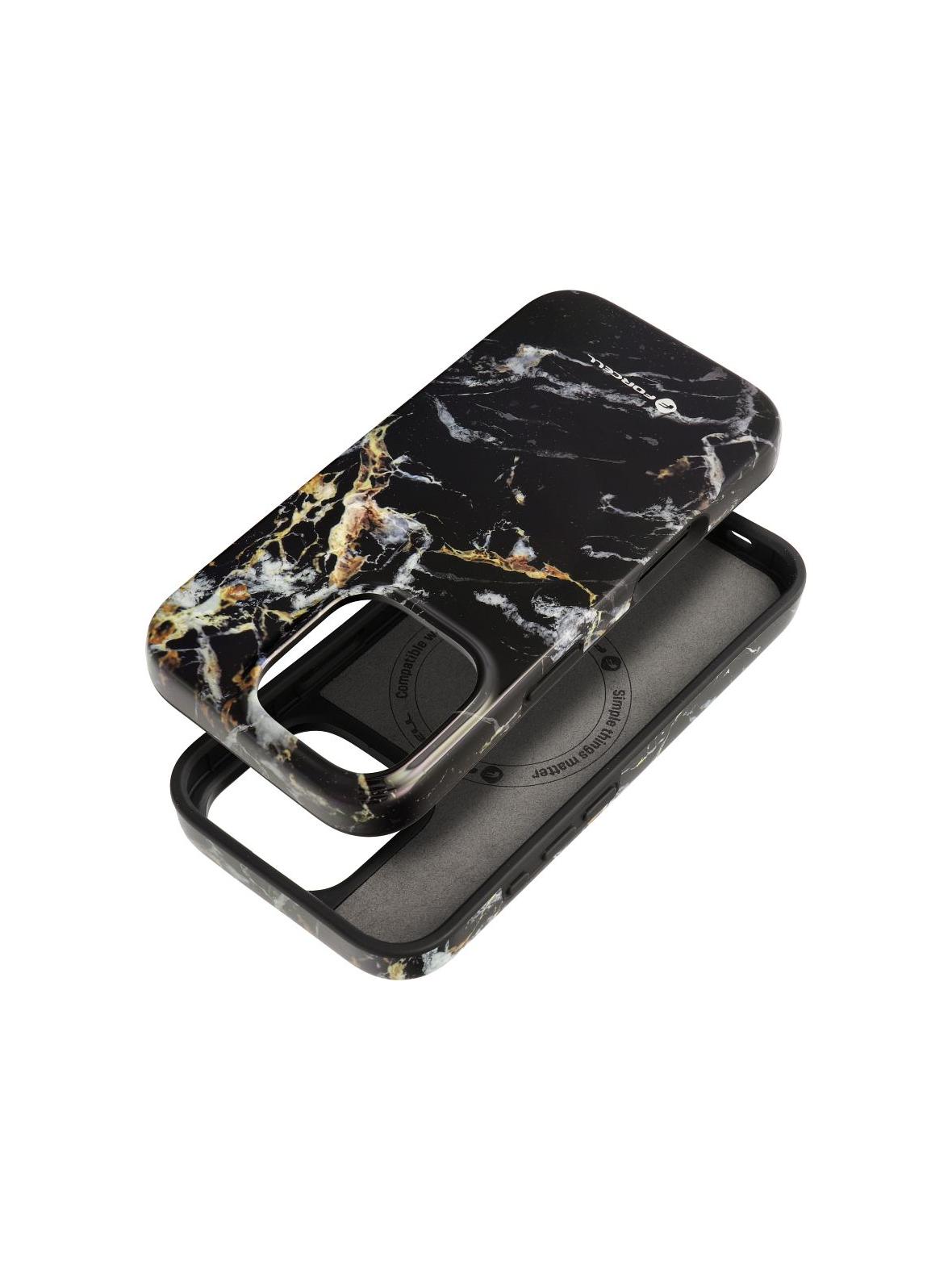 Etui na iPhone 15 PLUS Forcell F-Protect Mirage zgodny z MagSafe Military Drop-Test black marble