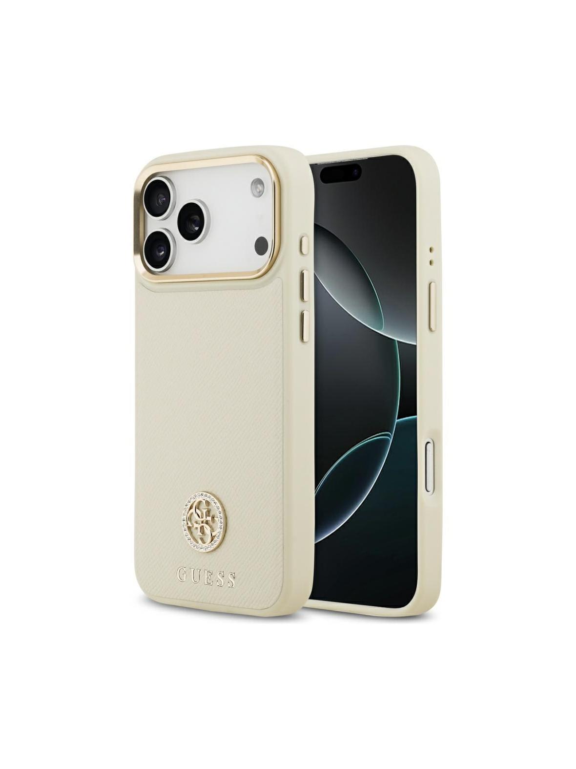 GUESS futerał do IPHONE 17 Pro Max kompatybilny z MagSafe GUHMP17XPGCRMDEE (PU W/ Grained Strass Logo) beżowy