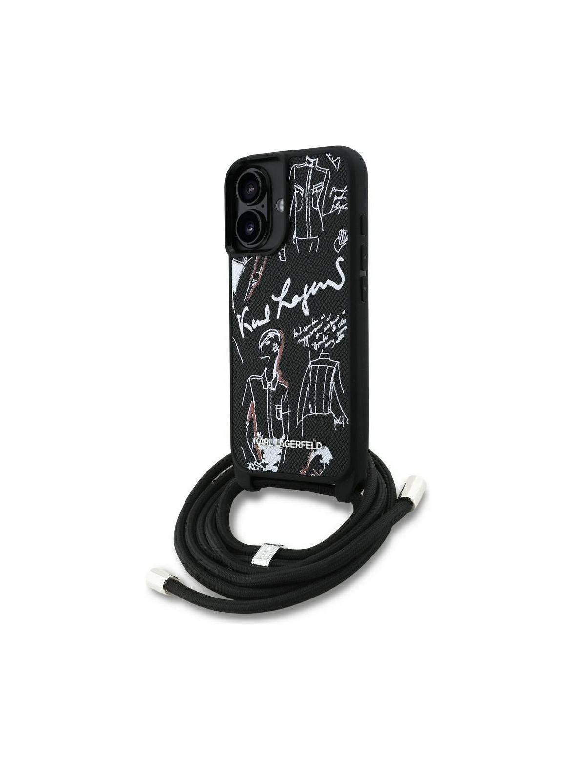 KARL LAGERFELD futerał do IPHONE 16 KLHCP16SPGGRMPCK kompatybilny z MagSafe (CRSSBY Grained PU W/ Pattern & Logo) czarny