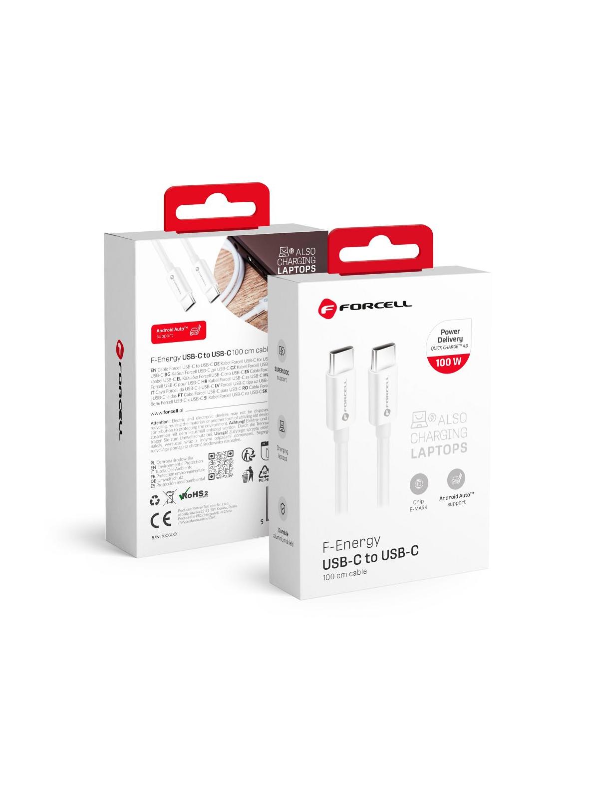 Kabel USB C do USB C Forcell F-Energy QC4.0 PD 5A 100W 1 m C339 biały