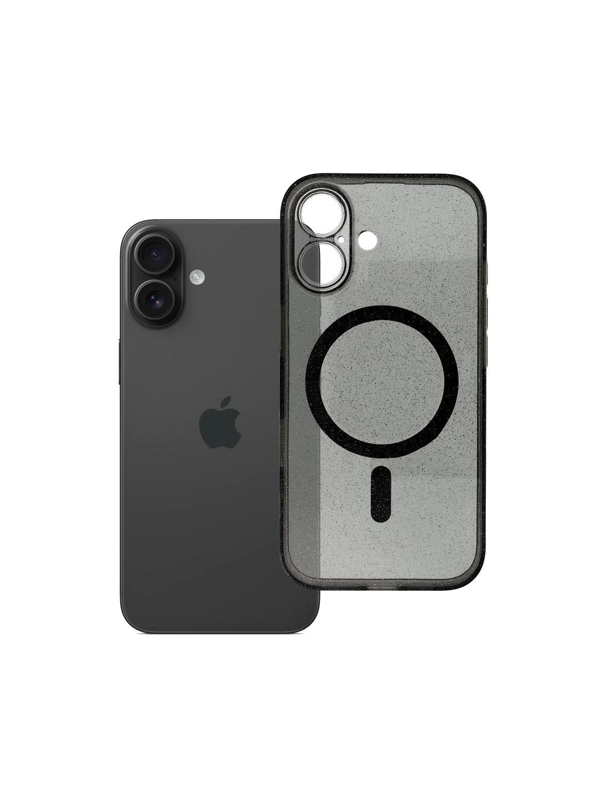 Futerał do iPhone 16 Clear Mag Cover (STR / CAMERA PROTECTION) zgodny z MagSafe  czarny glitter