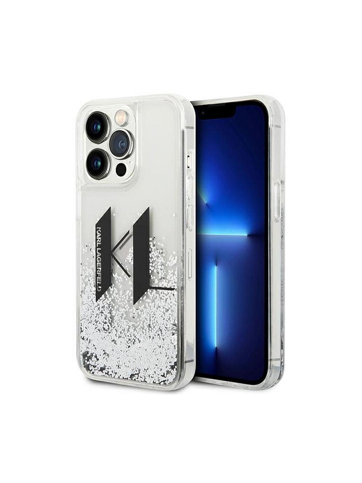 KARL LAGERFELD futerał do IPHONE 14 Pro KLHCP14LLBKLCS (Liguid Glitter Big KL Logo) srebrny