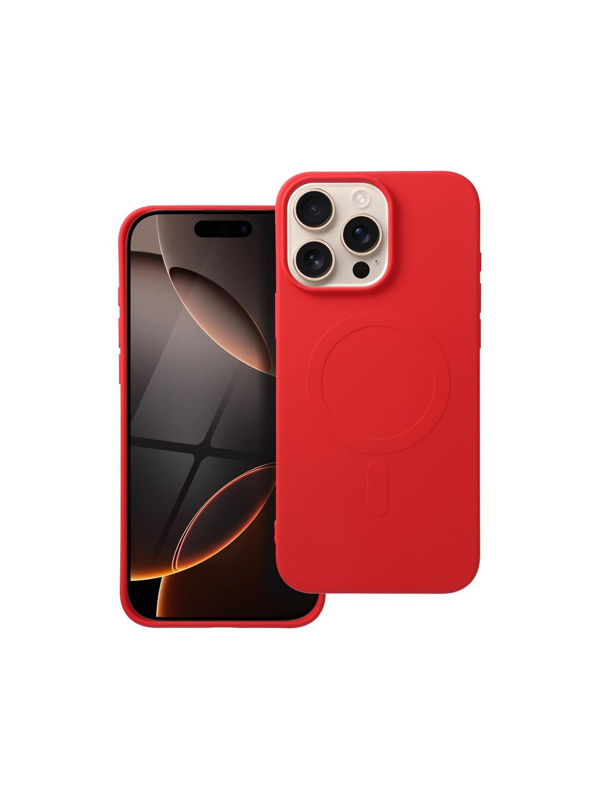 Futerał SILICONE MAG COVER (big hole) kompatybilny z MagSafe do IPHONE 16 Pro Max czerwony