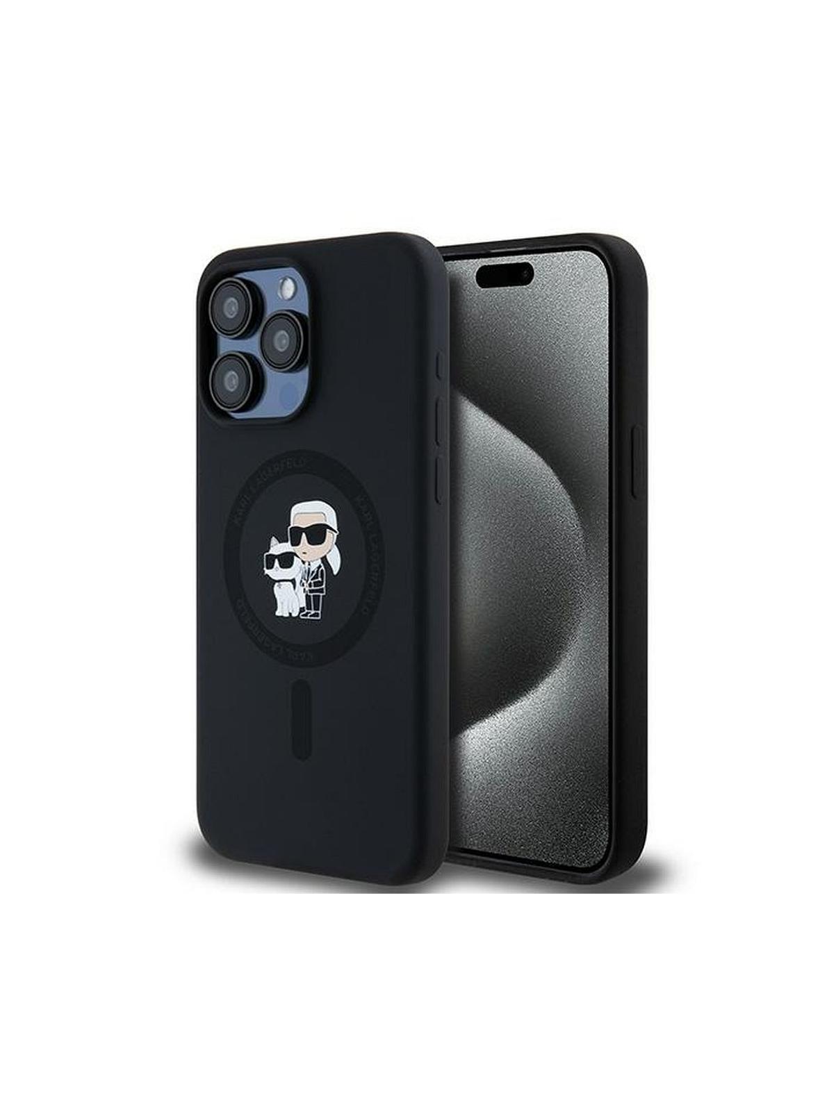 KARL LAGERFELD futerał do IPHONE 15 Pro Max kompatybilny z MagSafe KLHMP15XSCMKCRHK (Silicone KC Body Ring) czarny