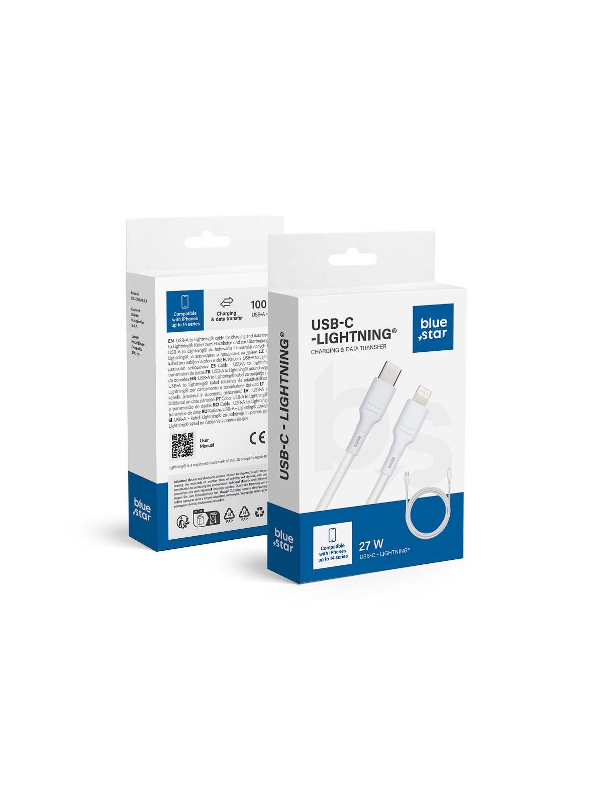 Kabel USB C do Lightning Blue Star 2,4A 27W 1 m DC-001CL2.4 biały