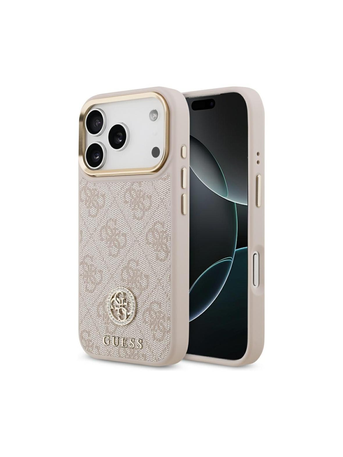 GUESS futerał do IPHONE 17 Pro kompatybilny z MagSafe GUHMP17LP4GRMDEP (PU W/ 4G Strass Logo) różowy