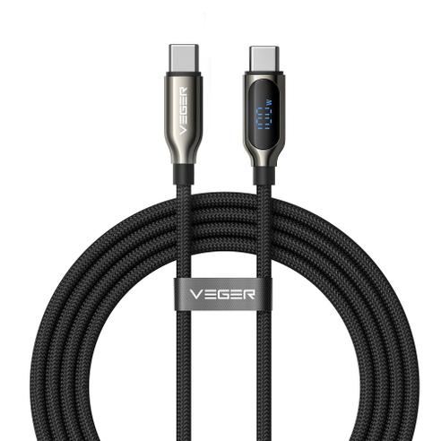 Kabel z wyświetlaczem LED USB C do USB C VEGER PD 5A 100W 1,5 m CC1-XHJ czarny