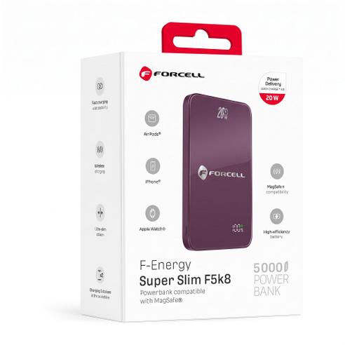 Powerbank zgodny z MagSafe Forcell F-Energy SuperSlim F5K8 QC4.0 PD3.0 15W 5000 mAh wiśniowy 0INT