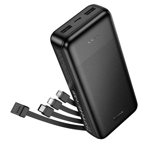 Powerbank Hoco 20000 mAh 2A z czterema wbudowanymi kablami USB A + USB C+ Lightning + Micro USB J163A czarny