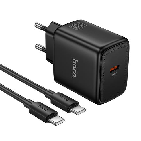 Ładowarka sieciowa GaN do telefonu Hoco USB C PD AVS 40W max 60W + kabel USB C do USB C N83 czarna