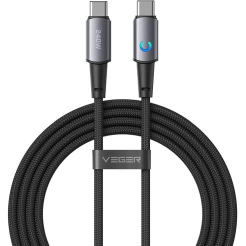 Kabel z diodą LED USB C do USB C VEGER PD 5A 240W 1,5 m CC2-ZSD czarny