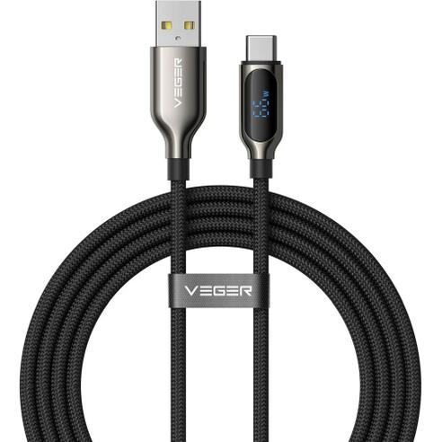 Kabel z wyświetlaczem LED USB A do USB C VEGER PD 3A 66W 1,2 m AC1-XHJ czarny