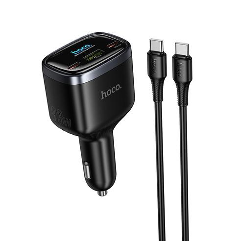 Ładowarka samochodowa Hoco USB A + 2x USB C QC3.0 PD 93W + kabel C do C Z70 czarna