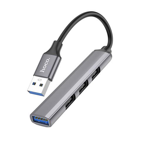 Adapter HUB 4w1 (USB 3.0+USB 2.0 x 3) USB-A Hoco HB26 szary