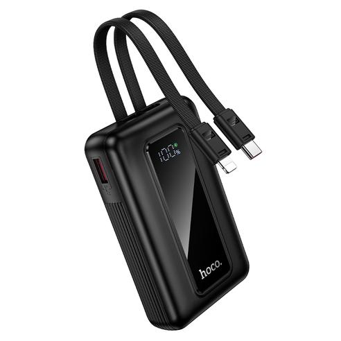 Powerbank 10000 mAh QC PD 22,5W z wbudowanymi kablami USB C + Lightning Hoco J162 czarny