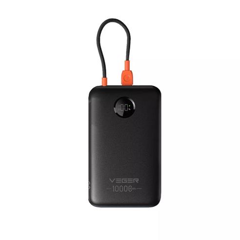 Powerbank Veger 10000 mAh z wbudowanym kablem USB C QC3.0 PD 2A 22,5W K1C W1189 czarny 0INT