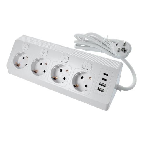 Listwa sieciowa z 4 gniazdami max 3680W  portami 2x USB A, 2x typ C z kablem zasilającym 2m E42 biała