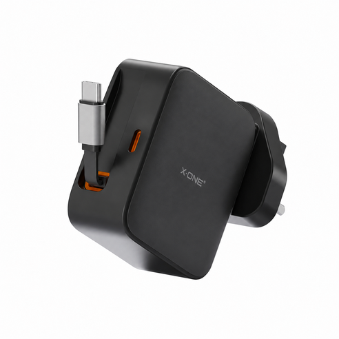 Ładowarka sieciowa X-ONE ChargeGo GaN 65W ze zwijanym kablem USB C i portem typ C - czarna