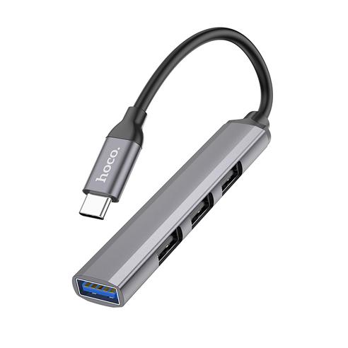 Adapter HUB 4w1 (USB 3.0+USB 2.0 x 3) USB-C Hoco HB26 szary
