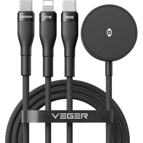 Kabel 3w1 USB C do Lightning / Typ C / iWatch/SAM Watch VEGER 3A 92W V730 1,5 m czarny