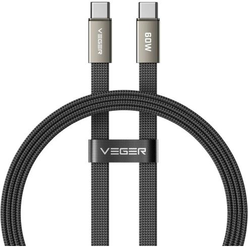 Kabel płaski USB C do USB C VEGER PD 3A 60W 1,2 m CC06-MTB czarny