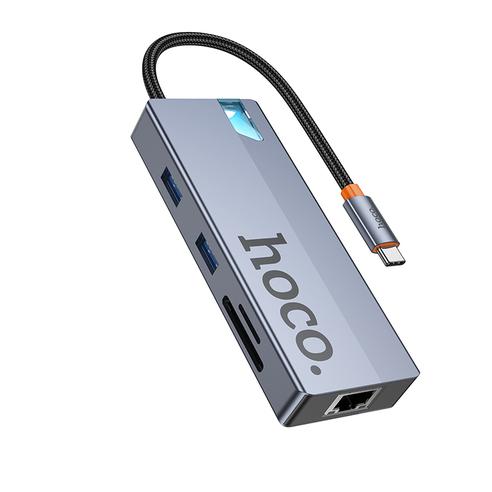 Adapter HUB 8w1 (HDTV+RJ45+SD/TF+PD+Type-C 3.0+USB 3.0 x 2) USB-C Hoco HB52 szary
