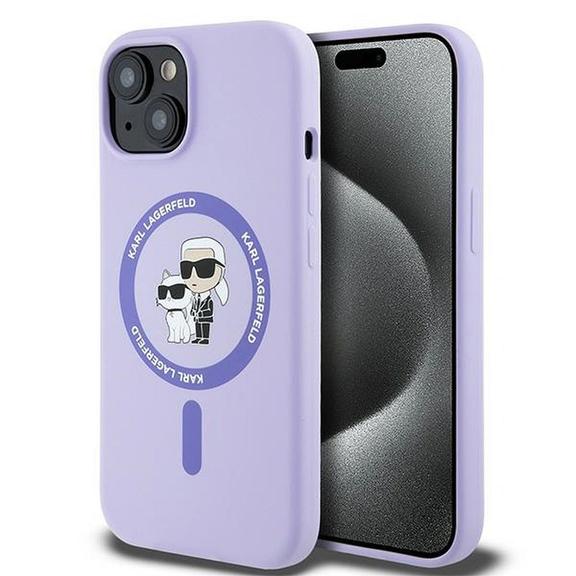 KARL LAGERFELD futerał do IPHONE 15 kompatybilny z MagSafe KLHMP15SSCMKCRHU (Silicone KC Body Ring) fioletowy