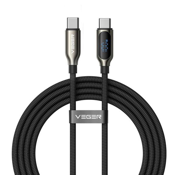 Kabel z wyświetlaczem LED USB C do USB C VEGER PD 5A 100W 1,5 m CC1-XHJ czarny