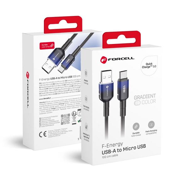Kabel USB A do Micro USB Forcell F-Energy QC3.0 2,4A 18W Gradient 1 m C351 czarny