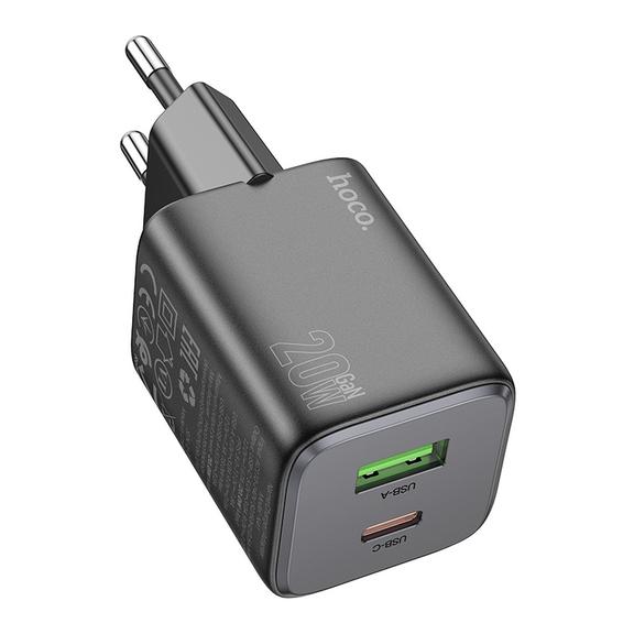 Ładowarka sieciowa do telefonu Hoco USB A + USB C QC3.0 PD 3A 20W N41 czarna