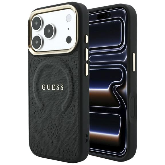 GUESS futerał do IPHONE 18 Pro Max/17 Pro Max kompatybilny z MagSafe (Saffiano Peony Ring) czarny