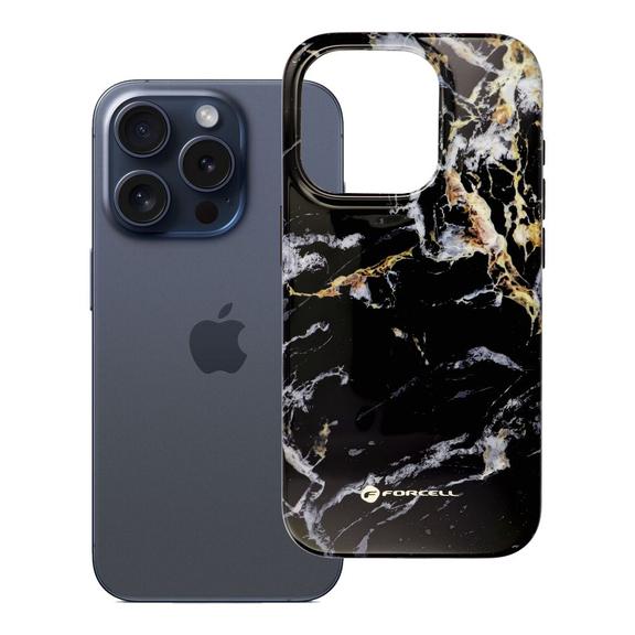 Etui na iPhone 15 PRO Forcell F-Protect Mirage zgodne z MagSafe Military Drop-Test black marble