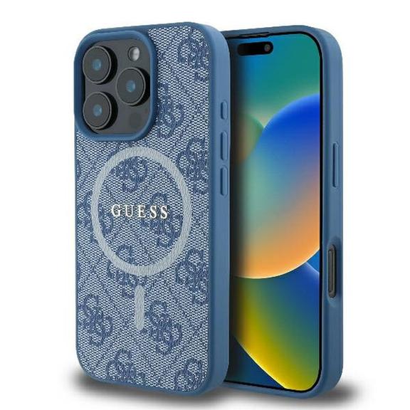 GUESS futerał do IPHONE 16 Pro Max kompatybilny z MagSafe GUHMP16XG4GFRB (PU 4G Ring Classic Logo) niebieski