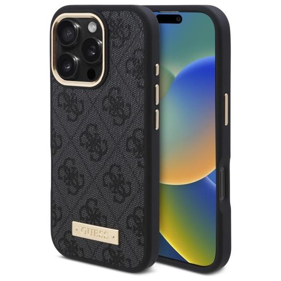 GUESS futerał do IPHONE 16 Pro Max kompatybilny z MagSafe GUHMP16XU4GPRK (PU 4G Logo Plate) czarny