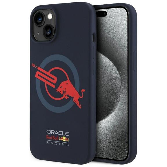 RED BULL futerał do IPHONE 15 kompatybilny z MagSafe RBHMP15S24SIOLVR (Silicone ORBR20 Logo Red Lining) navy