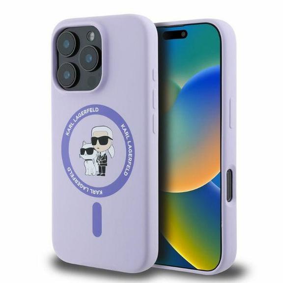 KARL LAGERFELD futerał do IPHONE 16 Pro Max kompatybilny z MagSafe KLHMP16XSCMKCRHU (Silicone KC Body Ring) fioletowy