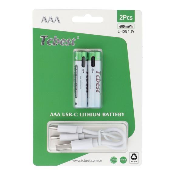 TCBEST bateria akumulatorowa R3 (AAA) 400 mAh z gniazdem Typ C + kabel USB A do 2 x Typ C 2 szt