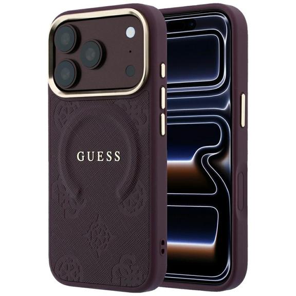 GUESS futerał do IPHONE 18 Pro Max/17 Pro Max kompatybilny z MagSafe (Saffiano Peony Ring) burgundowy