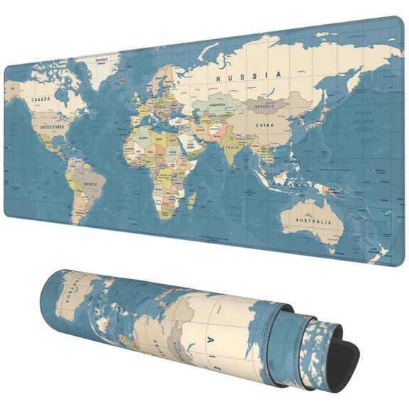 Podkładka pod myszkę / klawiaturę "Mapa świata" 40 x 90 x 2 mm RC-K-1074 niebieska