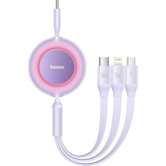 BASEUS kabel 3w1 Typ C do Micro USB / Lightning / Typ C PD QC4.0 3,5A 100W CAMJ010205 1,1 m fioletowy