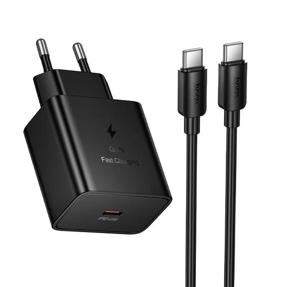 Ładowarka sieciowa do telefonu Hoco USB C QC PD 45W + kabel USB C do USB C N77 czarna