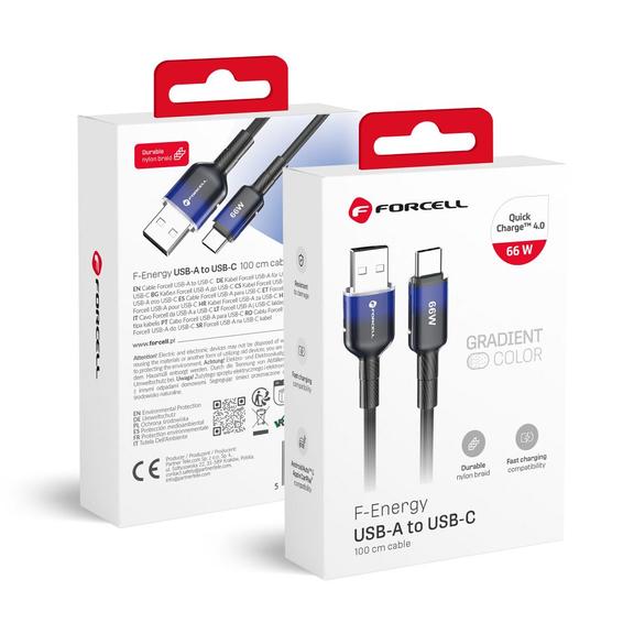 Kabel USB A do USB C Forcell F-Energy QC4.0 3A 66W Gradient 1 m C352 czarny
