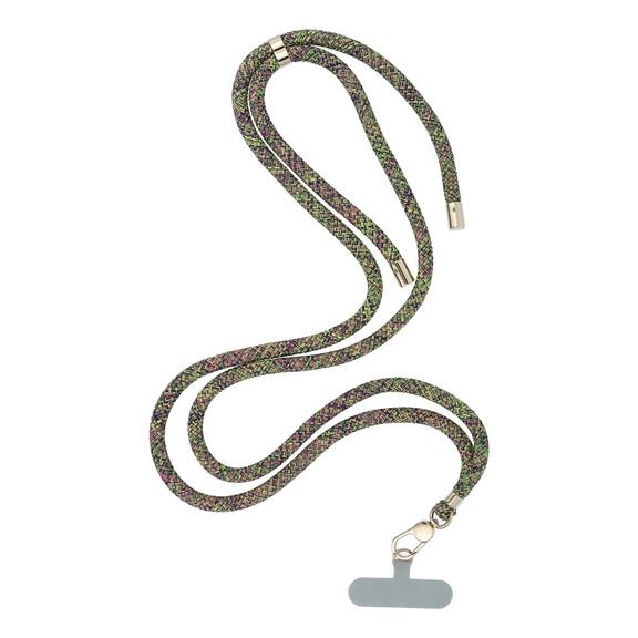 Smycz do telefonu, Zawieszka do telefonu - SWING (8mm) z regulacją długości / długość sznura 165cm (max 82,5cm w pętli) / na ramię lub szyję - szaro zielono różowy