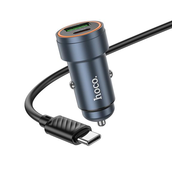 Ładowarka samochodowa Hoco USB A + USB C QC3.0 PD 30W + kabel USB C do USB C Z57A czarna