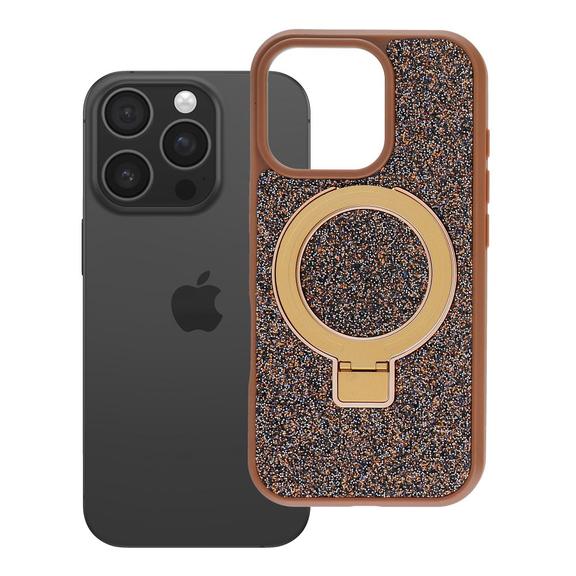 Etui na iPhone 16 Pro Quartz Circle Stand Mag Cover brązowe