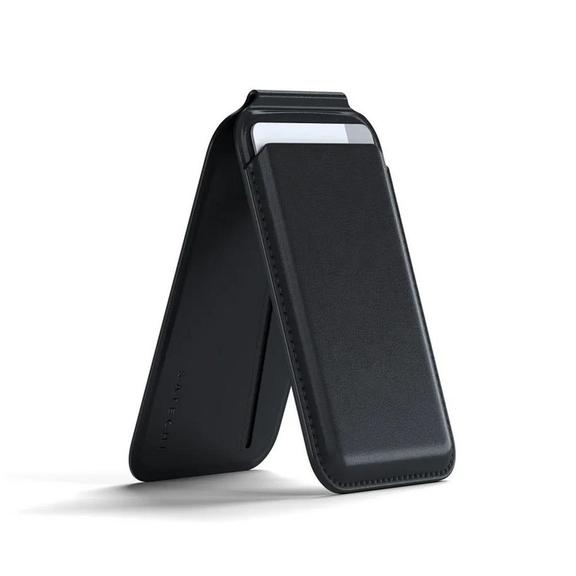 Portfel z podstawką ze skóry kompatybilny z MagSafe Satechi Vegan Leather Wallet Stand czarny